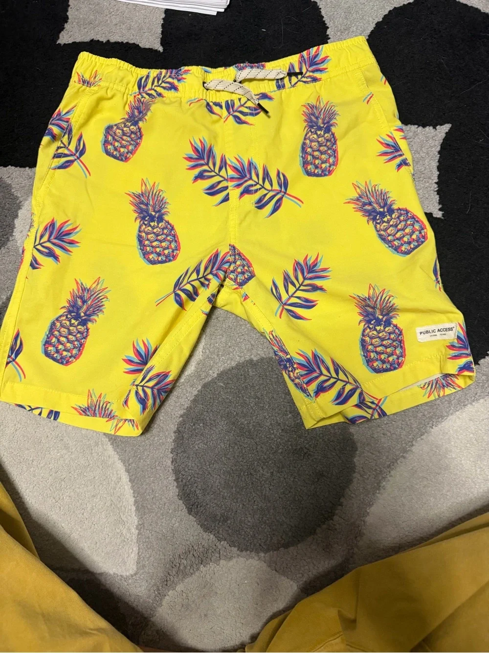 Kids Blue Swim Trunks with Neon Green Dino Print -